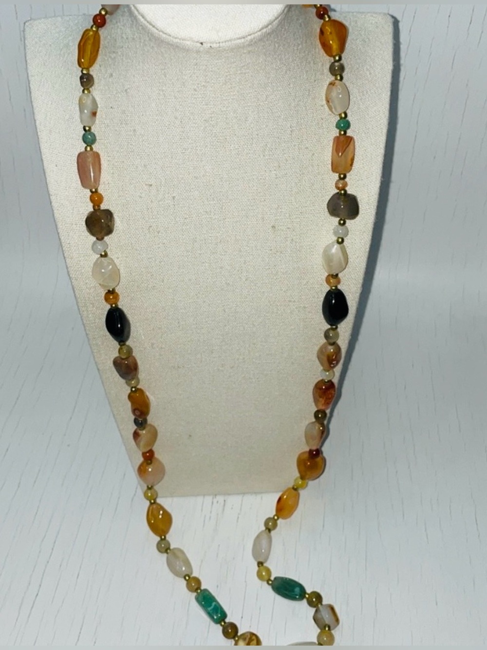 Vintage Natural Stone Necklace 32” Length